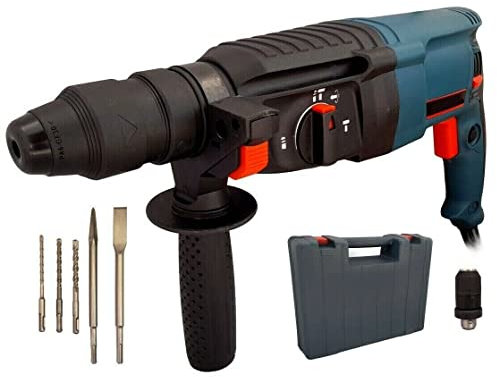 Trapano Martello Tassellatore Perforatore SDS-Plus 800W mandrino intercambiabile Capacità di foratura calcestruzzo 26mm Include 3 Punte 2 Scalpelli e Valigetta
