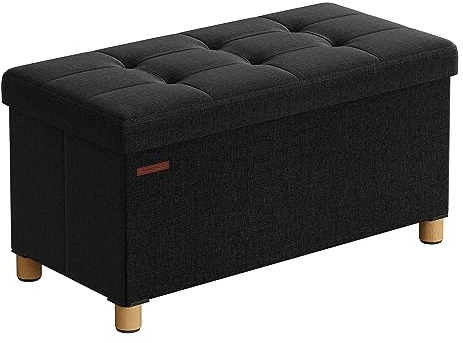 SONGMICS Sitzhocker mit Stauraum, klappbare Sitzbank mit Beinen, 38 x 76 x 40 cm Fußbank, Aufbewahrungsbox, bis 300 kg belastbar, für Wohnzimmer Schlafzimmer Flur, tintenschwarz LSF016B11