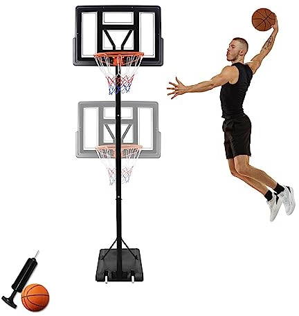 YARDIN Basketballkorb Outdoor Basketballkorb mit Ständer, Basketballständer Höheverstellbare 230 bis 305 cm Basketballanlage mit Basketball, Pumpe und Rollen für Erwachsene und Kinder