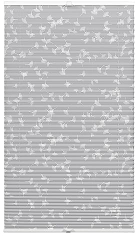 GARDINIA Plissee zum Klemmen, Blickdichtes Faltrollo, Alle Montage-Teile inklusive, Plissee verspannt mit Zwei Bedienschienen, Japandi Ginkgo Oesyter Mushroom, Grau/Weiß, 40 x 130 cm