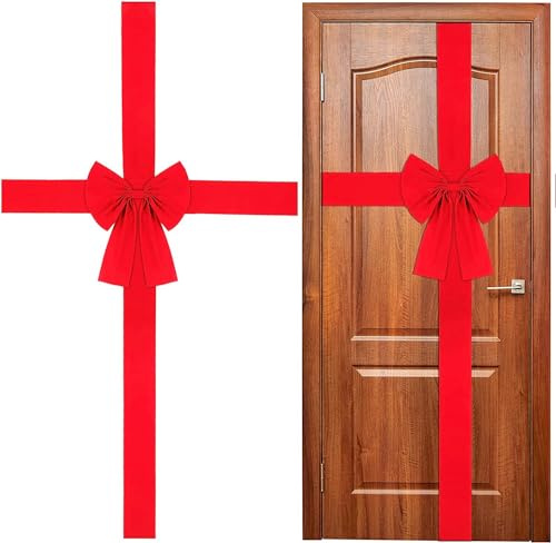 LATERN 2Pcs Christmas Door Ribbon Bow, Large Red Bows Christmas Tree Bow Christmas Wreath Bow Festival Wrapping for Christmas Tree Fireplace Home Front Door Decorations