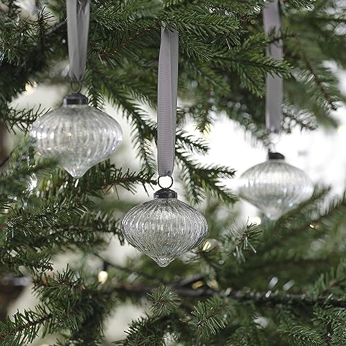 Ginger Ray Bolas de Cristal acanaladas para Colgar en el árbol de Navidad con Cinta Plateada, Paquete de 3