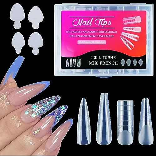 U-Shinein French Nail Form Sticker Nail Shapes Set, 4 Types French Style Nail Sticker 4 Types Dual-Ended Nail Extension Shape, Quick Assembly Nail Stamp Forms for French Nail Design, 144Pcs