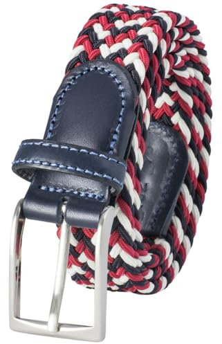 LINDENMANN Textil-Flechtgürtel Herren, Jeans-Gürtel Herren 35 mm breit, Gürtel Herren, Textilgürtel rot, Farbe/Color:rot, Size US/EU:Bundweite 95 cm Gesamtlänge 110 cm W 37.4 L
