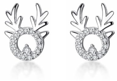 Cangall Silber Weihnachten Ohrringe Damen, 925 Sterling Silber Weihnachts Ohrstecker, Schneeflocke & Elch Zirkonia Ohrstecker Silber, 9mm Süße Klein Knorpel Schlafen Ohrstecker zum Weihnachten