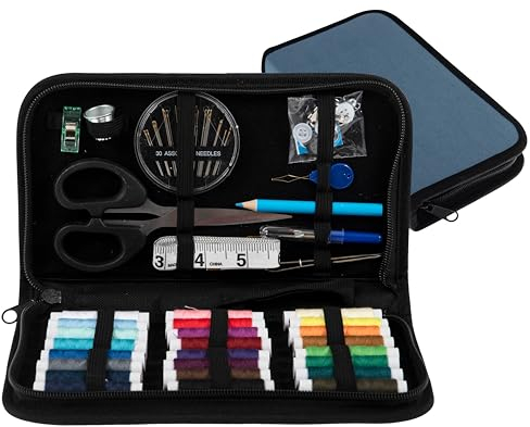 Trimits Essentials Nähset – Tragbare Tasche für Erwachsene, Anfänger, DIY, Zuhause, Reisen, Notfall, Knopfreparatur & Kleidung Fixes mit Fadennadeln, Schere, Klebeband, Knöpfen & mehr – 23,5 x 13 x