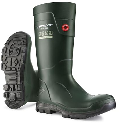 DUNLOP TerraPRO – Stivali da lavoro per uomo e donna – Stivali di sicurezza impermeabili con puntale morbido – Resistenti agli agenti chimici e antiscivolo – Verde/nero – Taglie 41