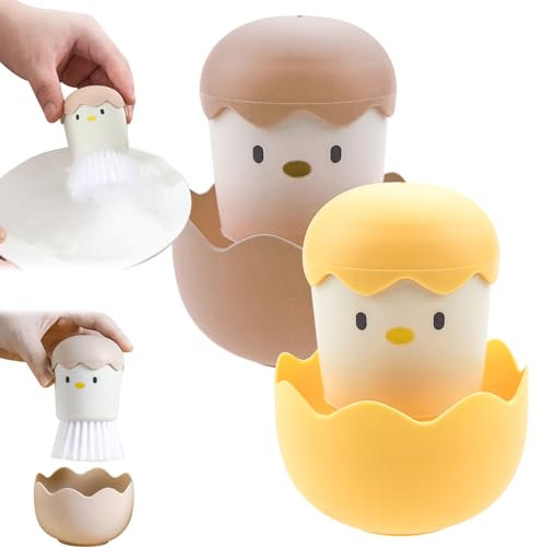 2 Pack Eierreinigungsbürste Kükenbürste, Kükenform Silikonbürste Reinigungswerkzeuge, Wiederverwendbare zum Waschen von Geschirr, Küchenutensilien, Rosa und Gelb