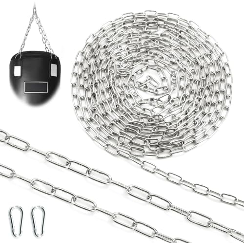 SWTYExt Heavy Duty Chain 304 Stainless Steel 1.5 MM 5 Metre Metal Links with Carabiner Thick Chain for Gate Padlock Outdoor Lifting Hanging Swing Bike Cycle Lock Pet