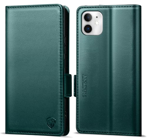 CASBST Handyhülle für iPhone 11 Hülle Premium Leder Schutzhülle Klappbar mit Kartenfach Ständer Magnet für iPhone 11 Handytasche mit RFID Kameraschutz Flip Case Klapphülle für iPhone 11 Blaugrün
