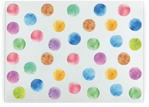 Polka Dots Large Rectangular Glass Worktop Protector - Multicoloured Spotty Housewarming Gifts - Smooth Board Kitchen Chopping/Cutting Board Worktop Saver with Non-Slip Feet 39cm x 28.5cm (15 x 11)