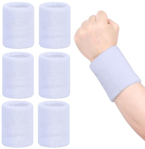 Schweißbänder, Uni, super saugfähig, elastisch, Sport-Handgelenk-Schweißbänder, wiederverwendbare Armbänder für Training, Tennis, Laufen, Basketball, 6 Stück