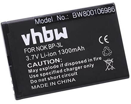 vhbw Akku kompatibel mit Nokia Lumia 610, 710, 505, 510 Handy Smartphone Telefon (1300 mAh, 3,7 V, Li-Ion)