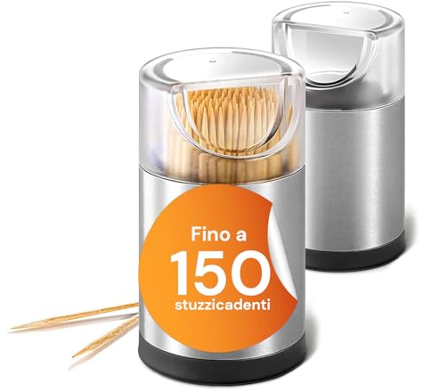 Avilia Dispenser di Stuzzicadenti in Acciaio e Plastica Trasparente 4,5x8 cm - Distribuzione Singola e Igienica - Semplice da Ricaricare e Facile da Pulire - Fino a 150 Stuzzicadenti