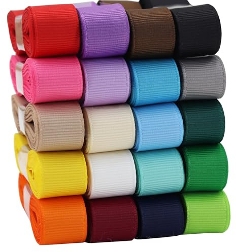 CEYERibon Grosgrain Ribbon, 20 Full Color Ribbon Colors 16mm*1.8m Each Total 36m per Package, Assortment 20 Colors Ribbon Perfect for Bows, Crafts, Gifts Packaging