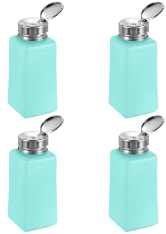 sourcing map 4PCS 250ML(8.5oz) Push Down Alcohol Dispenser Pump Liquid Press Empty Bottles Refillable Container for Acetone Cleanser Nail Polish Remover, Green