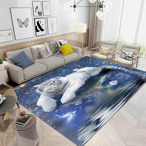 3D Gedruckt Bettvorleger rutschfeste Area Teppich, Wildtier-Tiger 3D Optische Illusion Teppiche Weich Flanell Bodenteppich Wohnzimmer Schlafzimmer Throw Runner Teppiche Low Profile Türmatt-8254350989