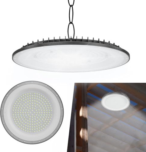 LZQ UFO LED Industrielampe Hallenstrahler Industriebeleuchtung IP65 Wasserdicht UFO Lampe Kaltweiß 6000-6500K Hallenbeleuchtung für Werkstatt Garage Fabriken【300W】