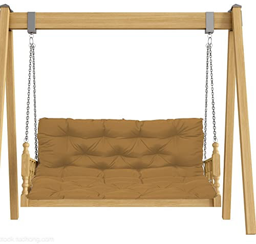 Wasserdichtes Sitzkissen für den Außenbereich, mit Rückenlehne, 4 cm dicke Polsterungen, Gurte, 2- und 3-Sitzer, Garten, Terrasse, Bankauflage für Holz-Zweisitzer, 120 x 100 x 10 cm, Khaki