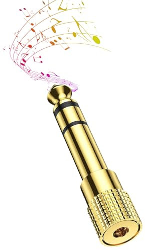 HDXH 1 PCS Headphone Adapter jack,3.5mm to 6.35mm Audio Jac Headphone Adapter,1/4 inch to 3.5mm Audio Jack Plug Adaptor Gold Plated,Aux Jack Converter For Speaker etc(Golden)