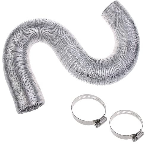 Strapazierfähiger 2-lagiger Trockner-Lüftungsschlauch aus Aluminium mit 2 Schraubklemmen, nicht isoliert, flexible Aluminiumleitung