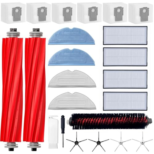 22 Stück Zubehör Ersatz für Roborock S7 Max Ultra S7 Pro Ultra - 2 Hauptbürsten,1 Selbstreinigende Bürste,4 Filter,4 Wischtücher,4 Seitenbürsten,6 Staubbeutel, 1 Bürstenreinigungswerkzeug