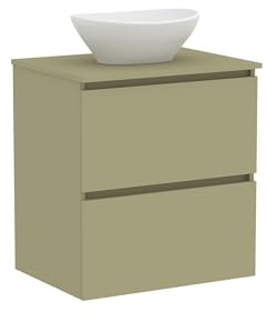Baikal Mueble de Baño Klay. Mueble MONTADO. 2 Cajones Suspendido con Lavabo sobre Encimera. Armario de Baño. Lavabo Ceramico. 60cm Verde Cactus.