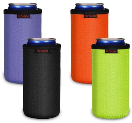 KENOBEE 6 x 40 ml burkkylare, isolerad återanvändbar halkfri neopren burkkylare, mugghållare, fodral för ölburkar (500 ml, 4 färger), svart/blå/grön/orange