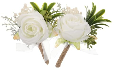 BESPORTBLE 2 Stück Künstliche Weiße Rosen Ansteckblumen Broschen aus Stoff und Kunststoff Elegant Vielseitig und Einfach Anzubringen für Herren bei Formellen Anlässen