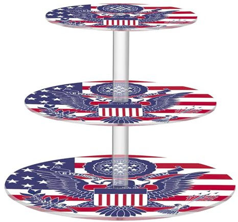 Joitme American USA Great Seal Tea Party Cupcake Stand 3 Tier Round Cup Cake Tower Display Carino Compleanno Matrimonio Servire Ciambella Stand per Dessert Holder Tavolo Ciambella
