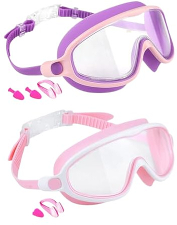 Lunettes de natation UV pour | Lunettes anti-buée sans fuite avec pince-nez Protection UV pour la plongée, la plage, la piscine, l'été, les filles, les garçons, les jeunes