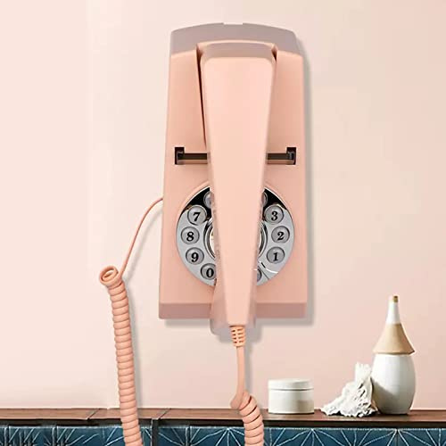 asdchZen Téléphone Fixe Rétro Classique, Téléphone Filaire Mural À Double Usage, Numérotation par Bouton-Poussoir, Ancien Téléphone, Jaune, Rose
