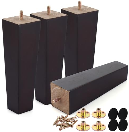 MUXHEL Sofa Legs Set of 4, 20cm Sofa Feet Wooden Furniture Legs, Replacement Sofa Legs Solid Wood Furniture Legs M8 Bolt with Mounting Plate & Screws for Couch Armchair Dresser-Brown Color