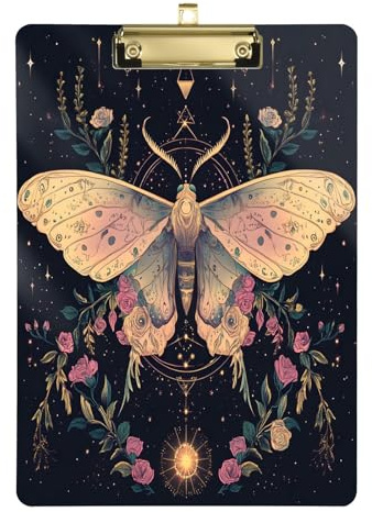 Quteprint Planchette à pince en acrylique transparent résistant aux rayures avec clip en métal (doré) et crochet mural – 0,6 cm d'épaisseur – Pour bureau, salle de classe, infirmières, enseignants