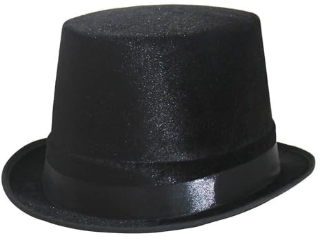 Wildarms Sombrero copa purpurina con cinta satén, accesorio disfraz mago, cabaret, fiesta, carnaval, Halloween, eventos, teatro, fotomatón, despedidas, bodas (NEGRO)