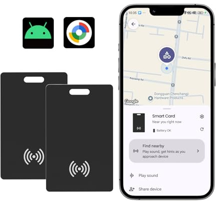 Android Slim Wallet Tracker Card Rechargeable Luggage Tracker Tag, Works with Google Find Hub App (Android Only), Wireless Charge, IP68 Waterproof, for Keys, Suitcase, Backpack, 2 Pack
