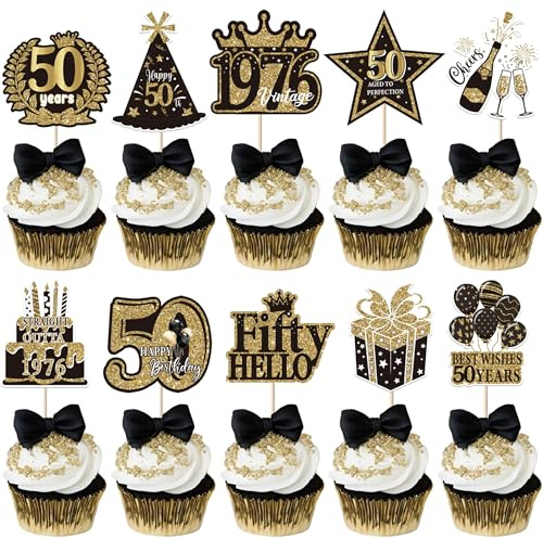 Xsstarmi 40 Pack Happy 50th Birthday Cupcake Toppers Best Whish Thirty Hello Straight Outta 1976 Cupcake Picks for Cheers to 50 Years 50th Birthday Party Cake Decorations Supplies