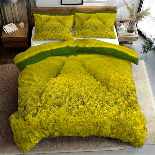 Ypthriline Rapeseed Flowers Duvet Cover Full Yellow-Green Bedding Set 3 Pcs Super Soft Breathable, 1 Reversible Duvet Covers with Zipper Closure and 2 Pillow Shams