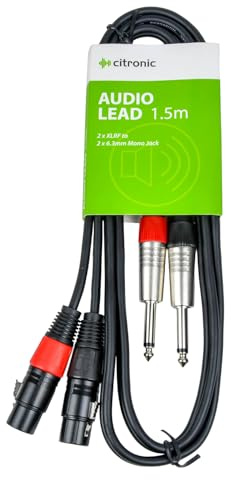 Citronic 2 x XLR Female to 2 x 6.3mm Mono Jack Plugs Classic Stereo Audio Cable 1.5m