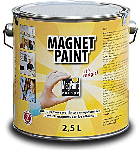 MagPaint - Magnetic Paint - Water Based Acrylic Paint - Strong Magnetic Pull - Perfect for Sticking Up Notes, Memos & Photos - Safe & Child-Friendly - Dark Grey - 5m² Coverage, 2.5L