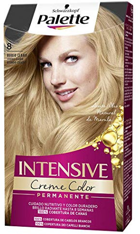 Schwarzkopf Palette Intensive Creme Color – Tono 8 cabello Rubio Claro - Coloración Permanente de Cuidado con Aceite de Marula – Óptima cobertura de canas – Color duradero hasta 8 semanas