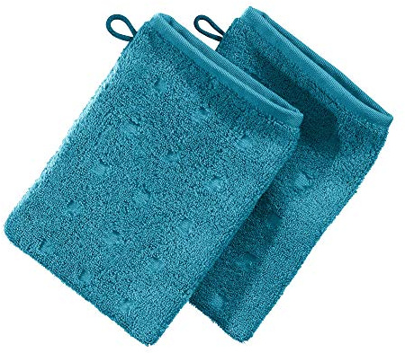 Möve Waschhandschuh Quadretti 2er-Pack Walk-Frottier Petrol Größe 15x20 cm