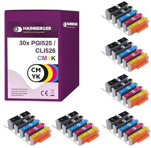 30 Druckerpatronen mit Chip für Canon Pixma ip4850 ip4950 MX885 MG5150 MG5250 MG6150 MG8150 MX885 ip 4850 MG 5150 5250 6150 8150 ersetzt PGI-525BK CLI-526BK CLI-526C CLI-526M CLI-526Y (kompatible Druckerpatronen - mit Chip und Füllstandanzeige) sie bekommen 6 x schwarz (525BK) 6 x schwarz (526BK) 6 x blau (526) 6 x rot (526M) 6 x gelb (526Y)