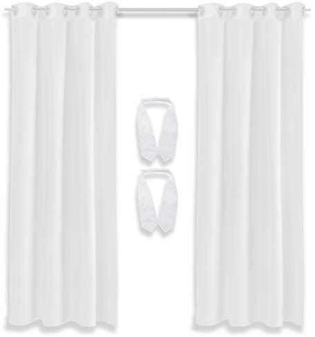 Bestlivings Lot de 2 rideaux décoratifs à œillets avec embrasses et crochets, 140 x 145 cm, Polyester, Blanc - Blanc neige., 140 x 245 cm