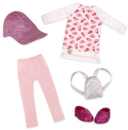 Glitter Girls - De la tête aux Pieds, ça Brille! - Vêtements de poupée pailletés - Ensemble Tunique pastèque - Chapeau et Sac à Dos - Accessoires pour poupées de 36 cm - 3 Ans et +