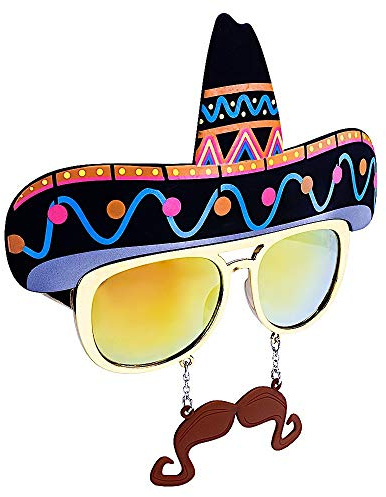 Sun-Staches Sombrero with Mustache Sunglasses | Costume Party Attire | One Size Fits Most