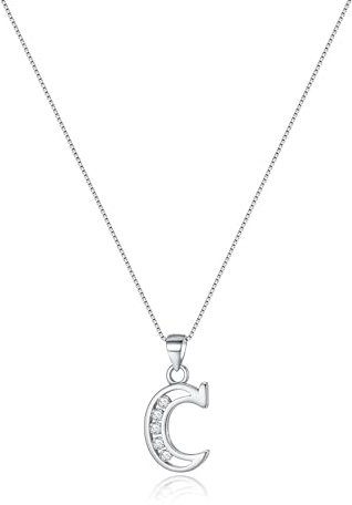 Clearine Halskette 925 Sterling Silber mit CZ 26 Buchstabe Alphabet Initial Personalisiert A biz Z Anhänger Kette für Damen Mädchen 44,5cm