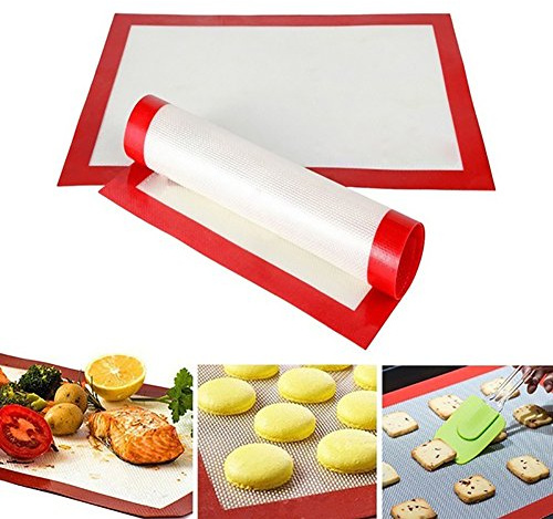 Tapis de Cuisson en Silicone antiadhésif antidérapant Lavable réutilisable résistant à la Chaleur sans BPA FDA et Lfgb Certifié avec Un Certificat de Cuisine Bakeware Four Sheet – Blanc + Rouge