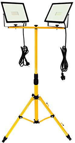 Trango - 2X 100 Watt LED Arbeitstrahler - G1504-1003/2 Baustrahler - 2700K wamweiß - Je 3m Zuleitung & Stativ - Flutlicht, Strahler, Arbeitsleuchte