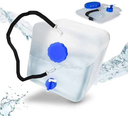 Relaxdays Bidones Plegables, Grifo, Boca Ancha & Correa, 15L, Sin BPA, 2 Uds., Transparentes | Tapa de cuello ancho y correa de transporte, 15 L, sin BPA